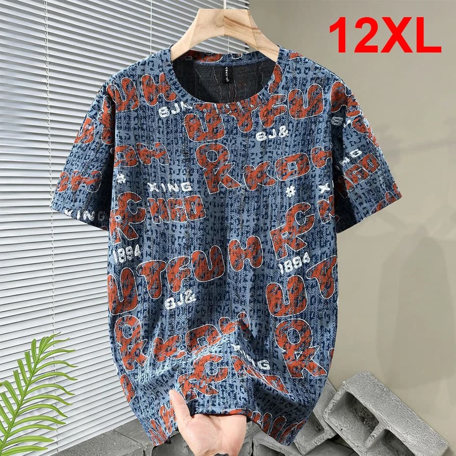 12XL Plus Size T-shirt Men Summer Short Sleeve Tshirt Letter Print Tops Tees Male Big Size 12XL