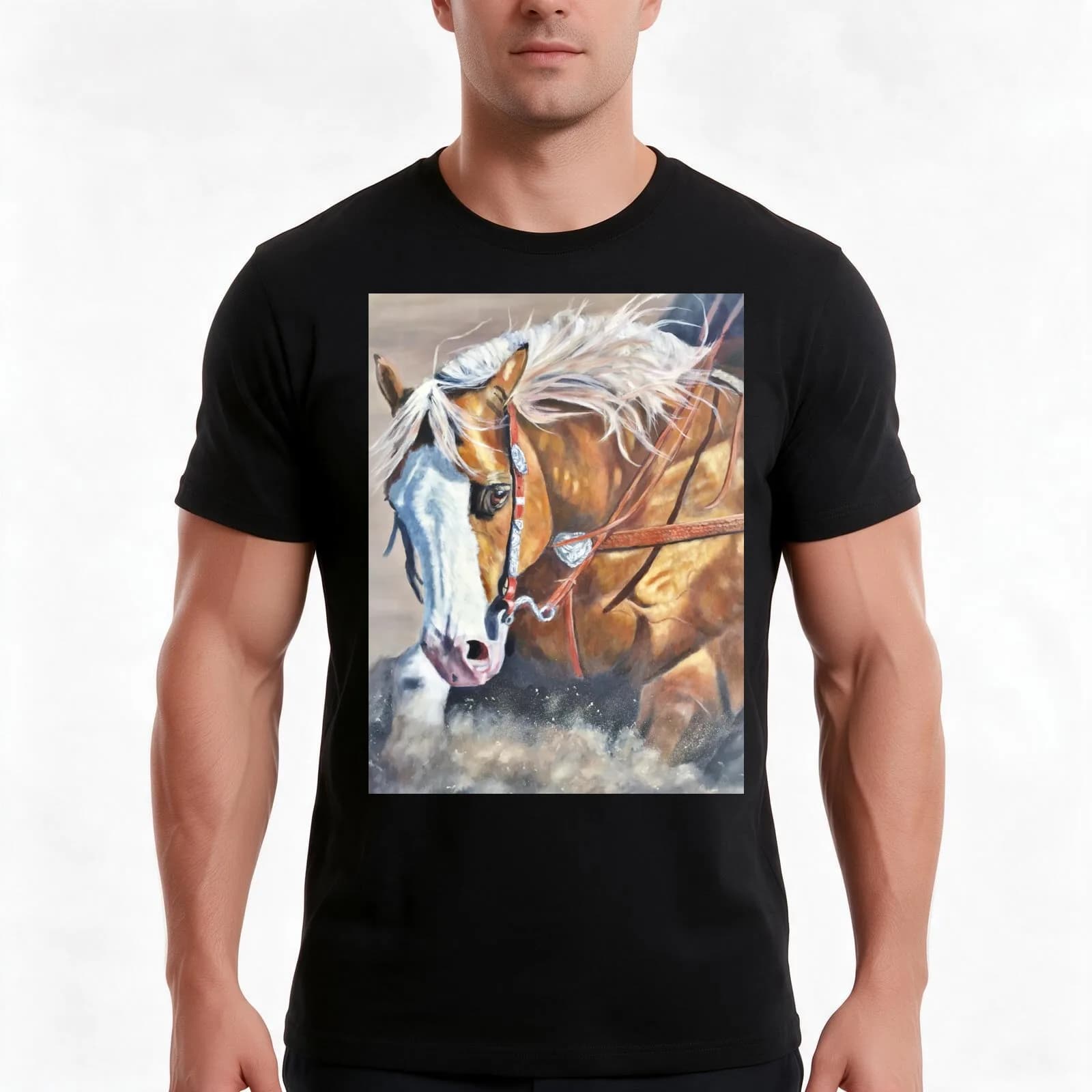 Reining Horse T-Shirt, Summer Casual Cotton Tee, Oversized Streetwear Tops, Vintage Graphic Print, Loose Fit Short Sleeve