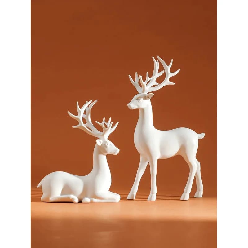 2Reindeer Christmas Table Decorations，Family Indoor Holiday Small Statue Christmas Ornament