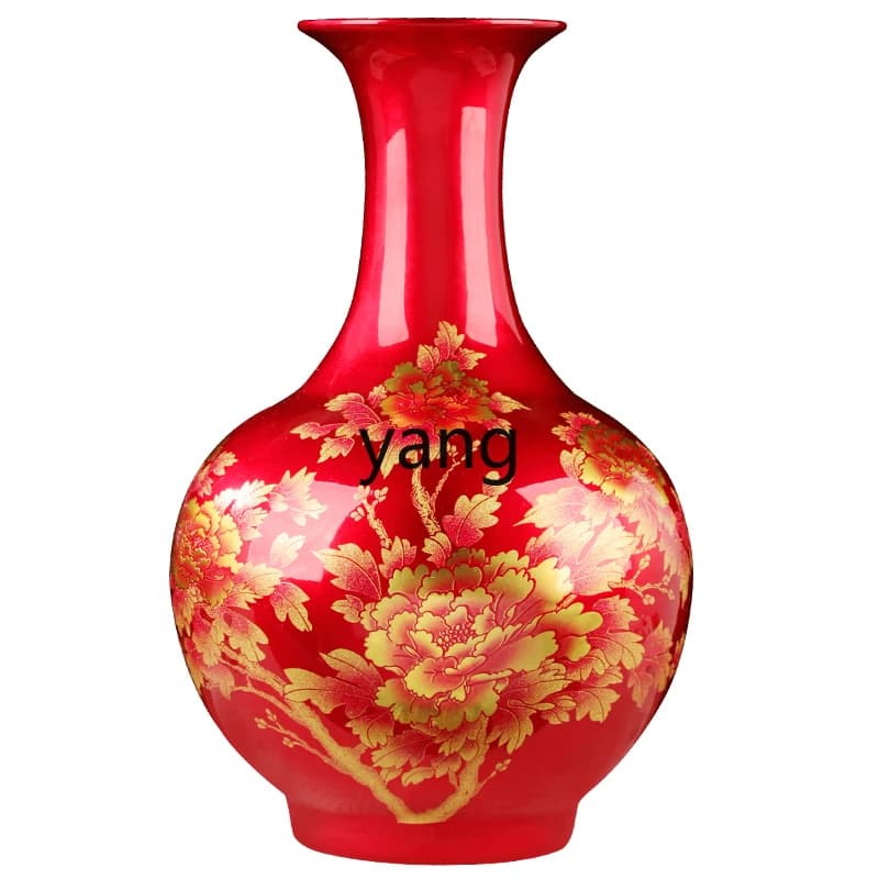 LTT ceramics red vase flower arrangement ornament living room wine cabinet