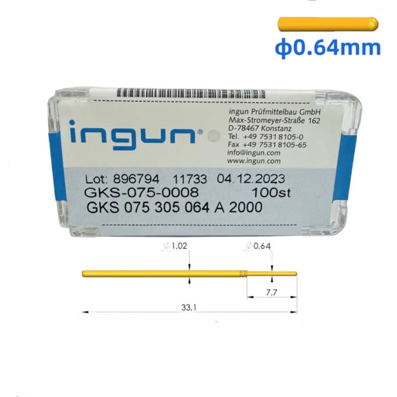 100PCS/Box INGUN Needle GKS075 305 064 A2000 Small Round Head Spring Test Pin Outer Diameter 1.02mm Length 33.35mm ICT Probes