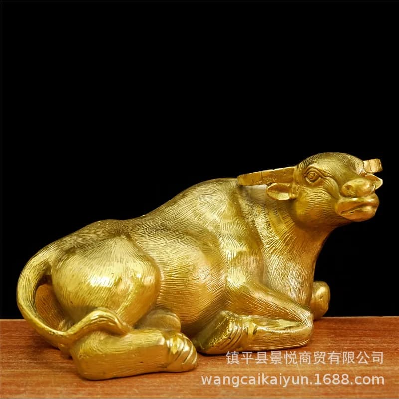Brass cow figurine, water buffalo, yellow ox, zodiac animal, home decor ornament