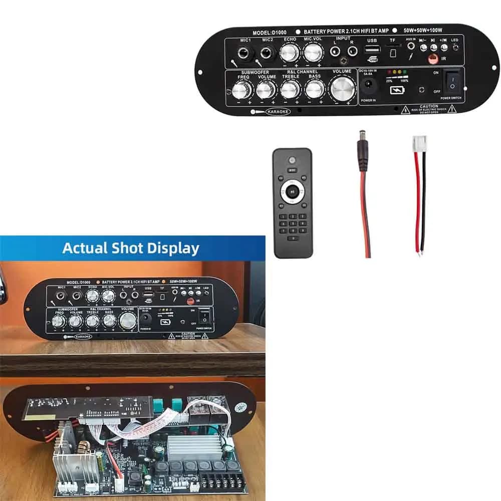 Digital Amplifier Board 2.1 Channel DC15-18V High Power Subwoofer Audio Amplifier Board BT 5.0 Support AUX MIC FM USB TF Card