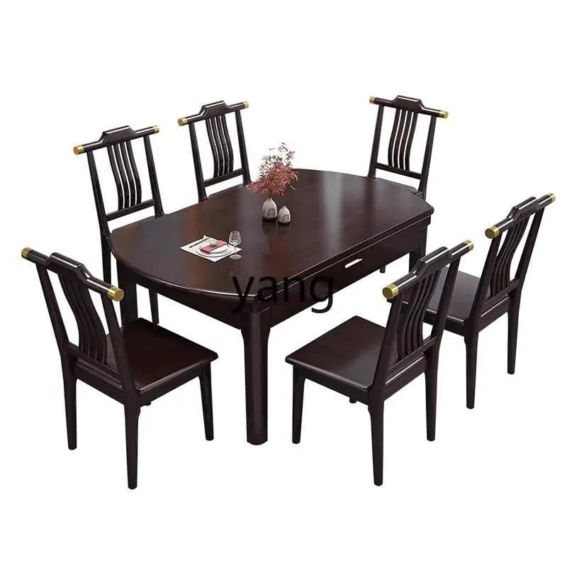 Lcx new Chinese rock slab dining table and chair combination household small apartment solid wood retractable folding