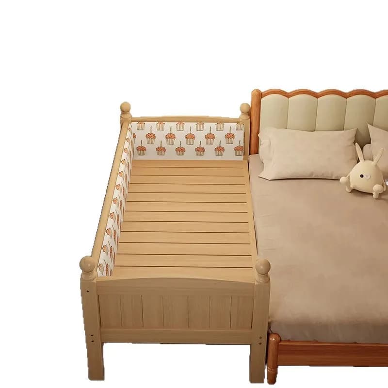 Guardrail children's bed unpainted all solid wood splicing  baby baby cot seamless flat bed widened edge bed
