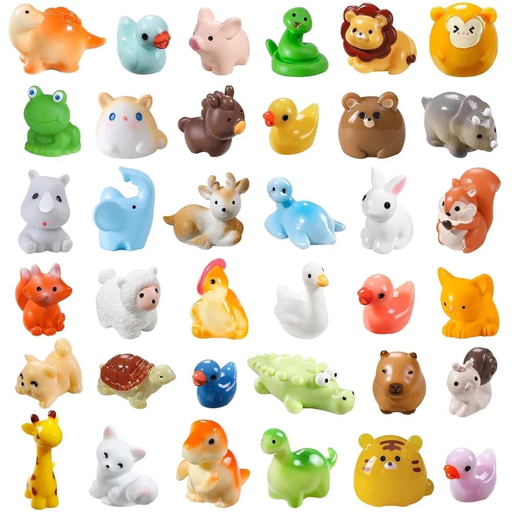 36pcs Mini Resin Animal 36 Styles Tiny Resin Animals Miniature Small Animal Figures for Micro Fairy Garden Landscape Accessories