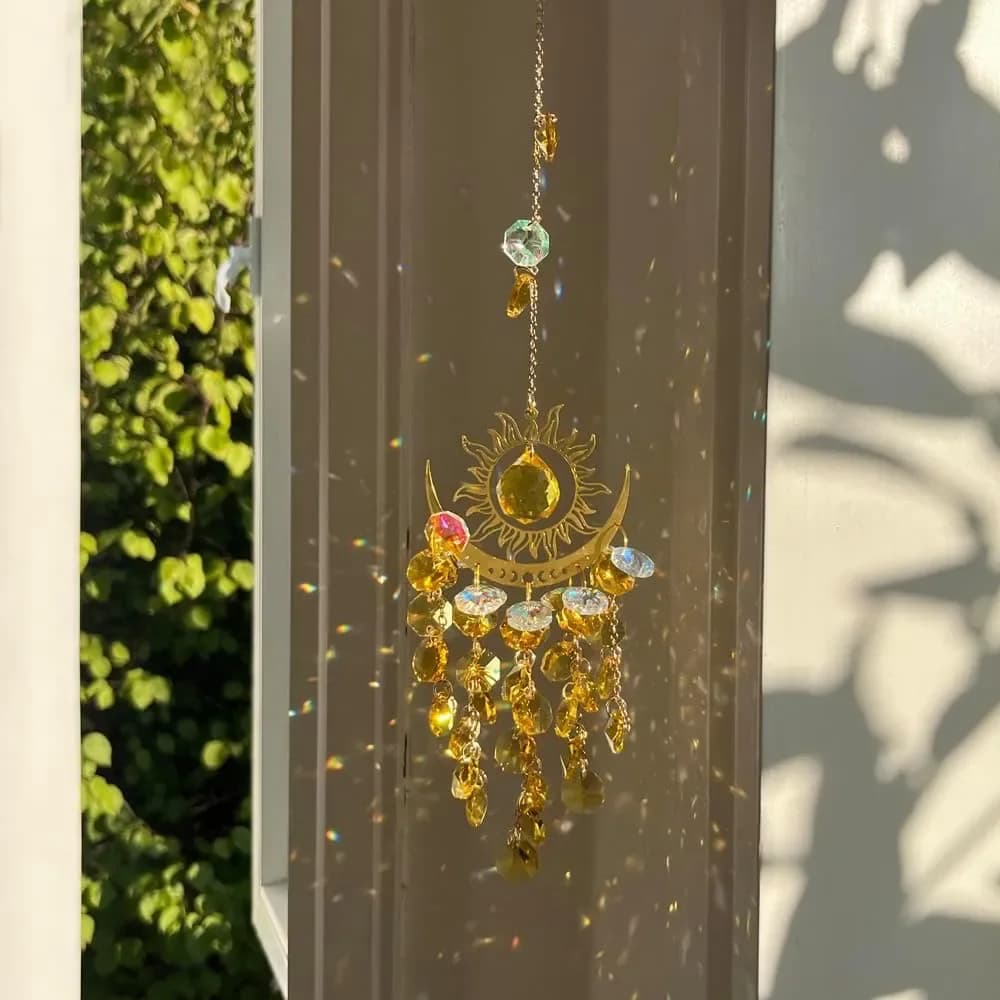 Sun Moon Flame Crystal Sun Catcher Wind Chime Hanging Decorations Outdoor Garden Patio Decor
