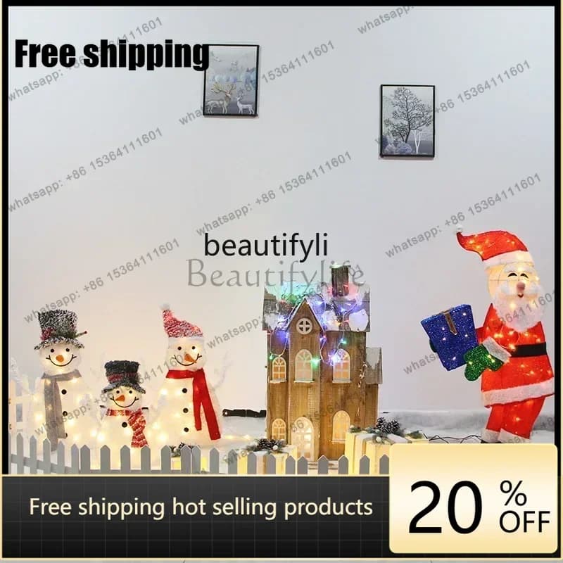 hot Christmas large-scale scene decoration wooden house castle combination package shopping mall luminousFactory Direct