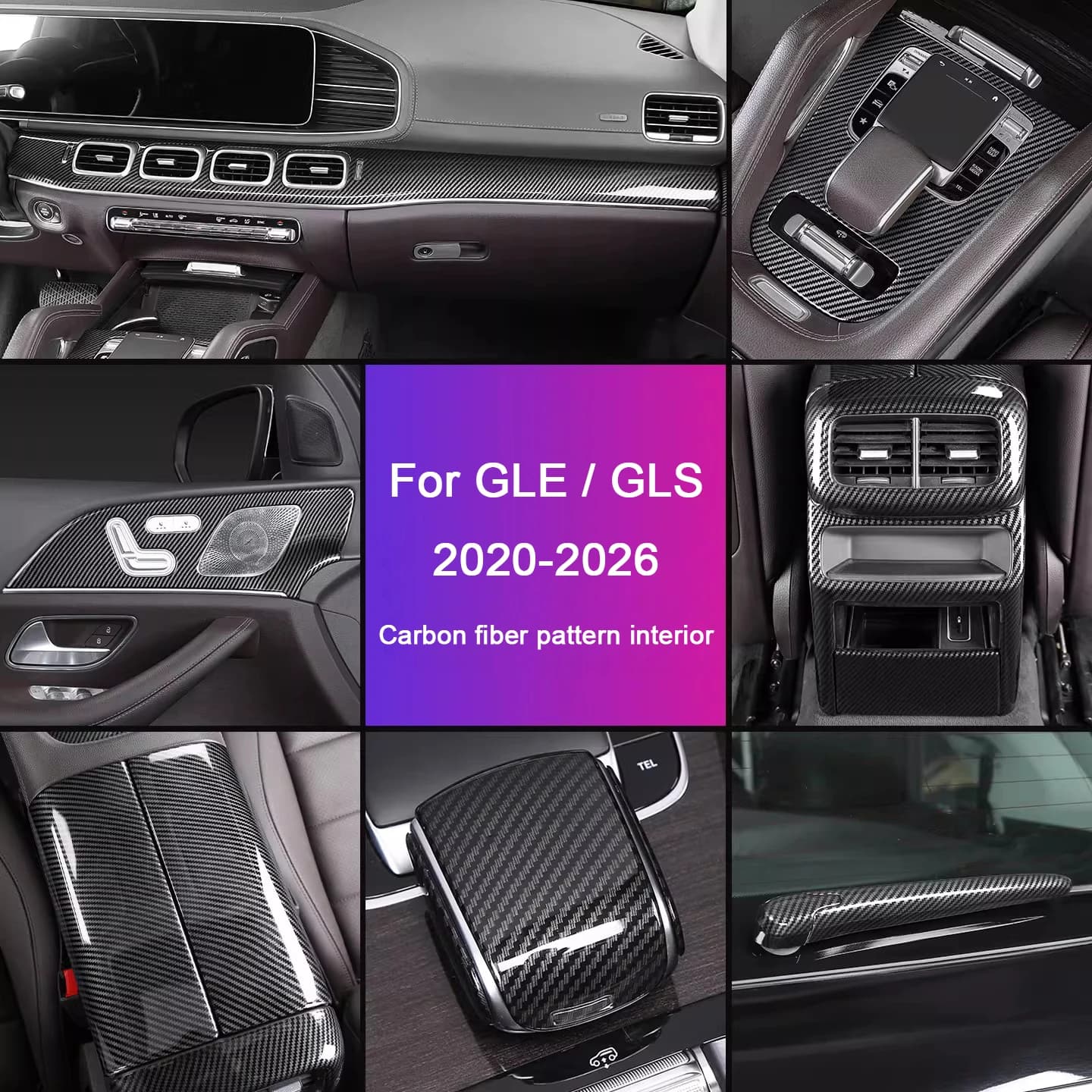 For Mercedes Benz GLE GLS W167 X167 V167 C167 2020 2021 2022 2023 2024 2025 2026 Carbon Fiber Pattern Interior Trim Accessories