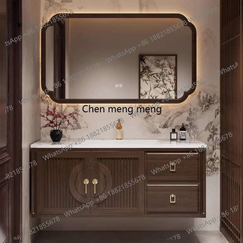 Solid wood bathroom cabinet combination ceramic integrated basin bathroom intelligent face wash table