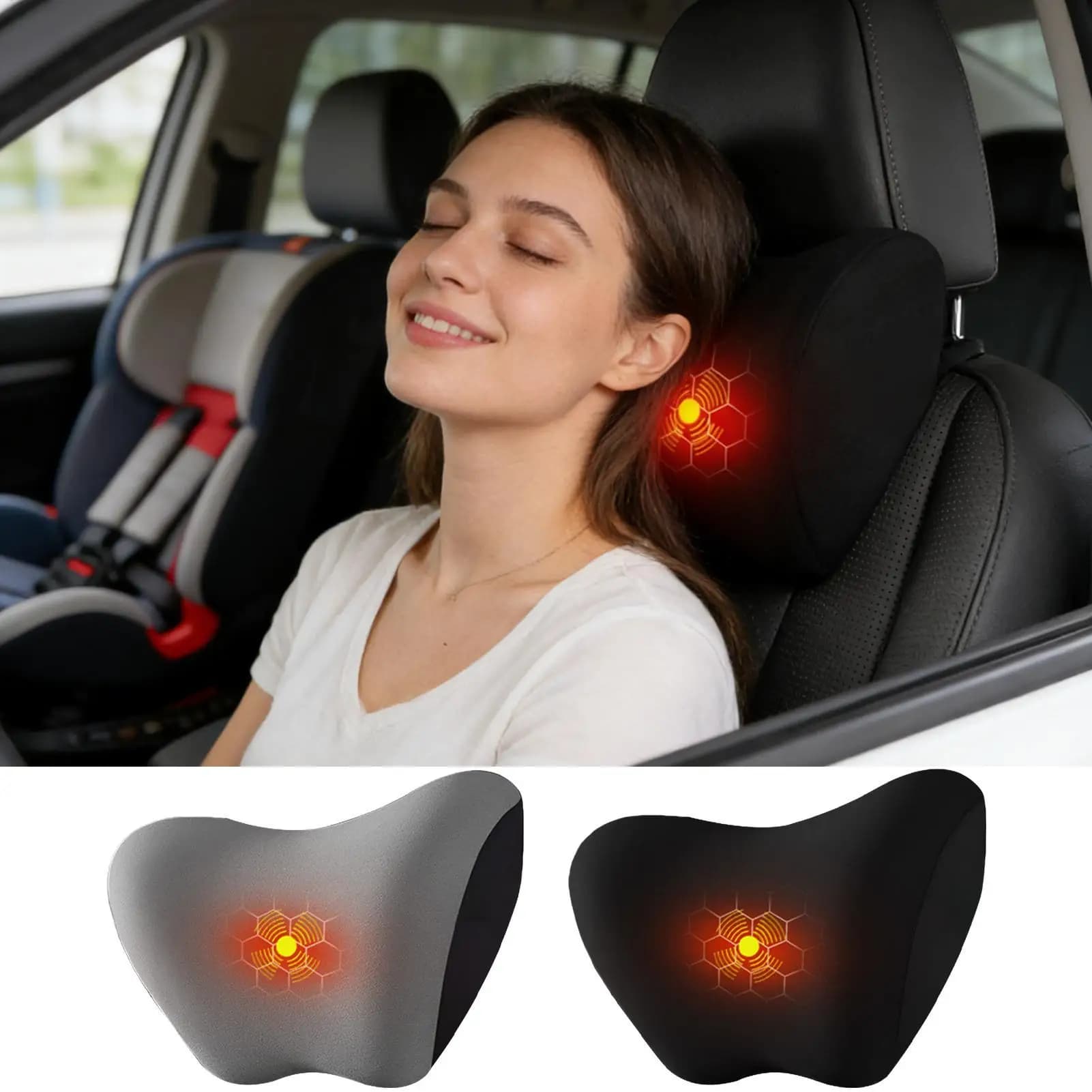 Car Headrest Seat Cushion Memory Foam Pillow Head Support Neck Rest USB Powered Electric Massage Cars Travel Pillows