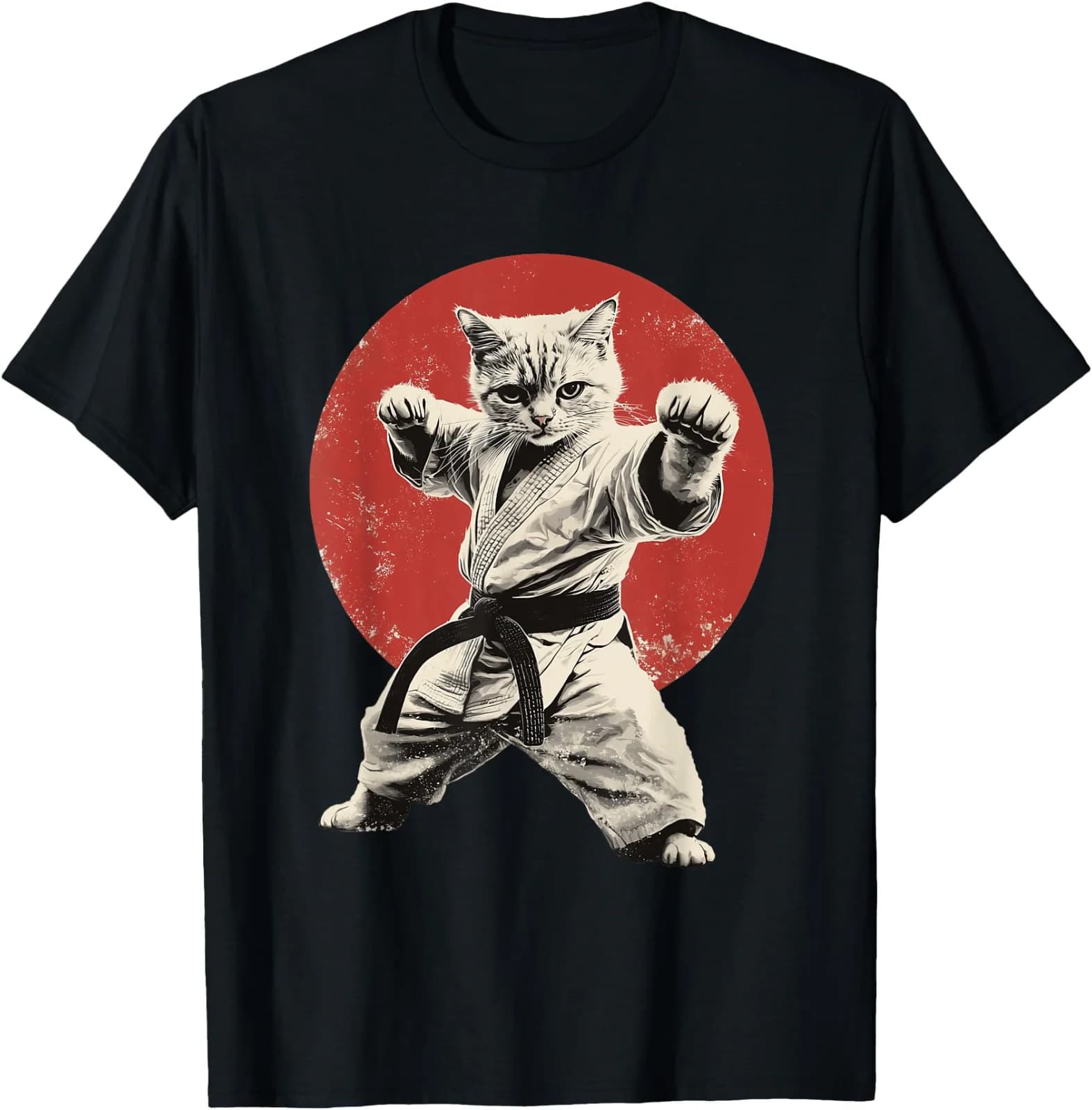 Cat Karate Judo, an interesting graphic T-shirt of the Japanese flag and a funny printed pattern top