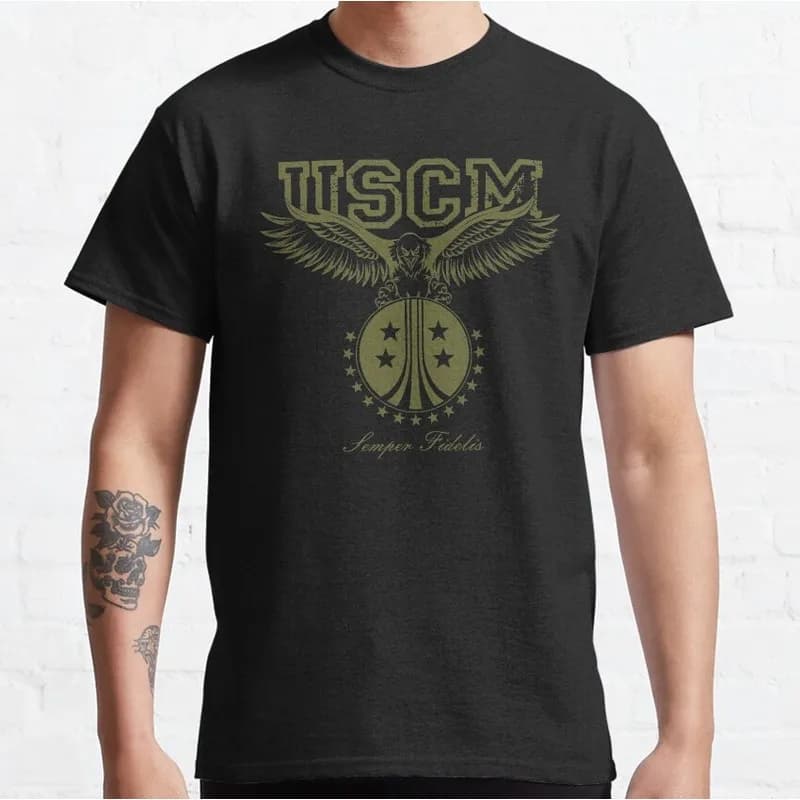 USCM Eagle Alien Movie Graphic T‑Shirt Vintage Sci‑Fi Horror Xenomorph Print Tee Unisex Short Sleeve Casual Streetwear S-6XL