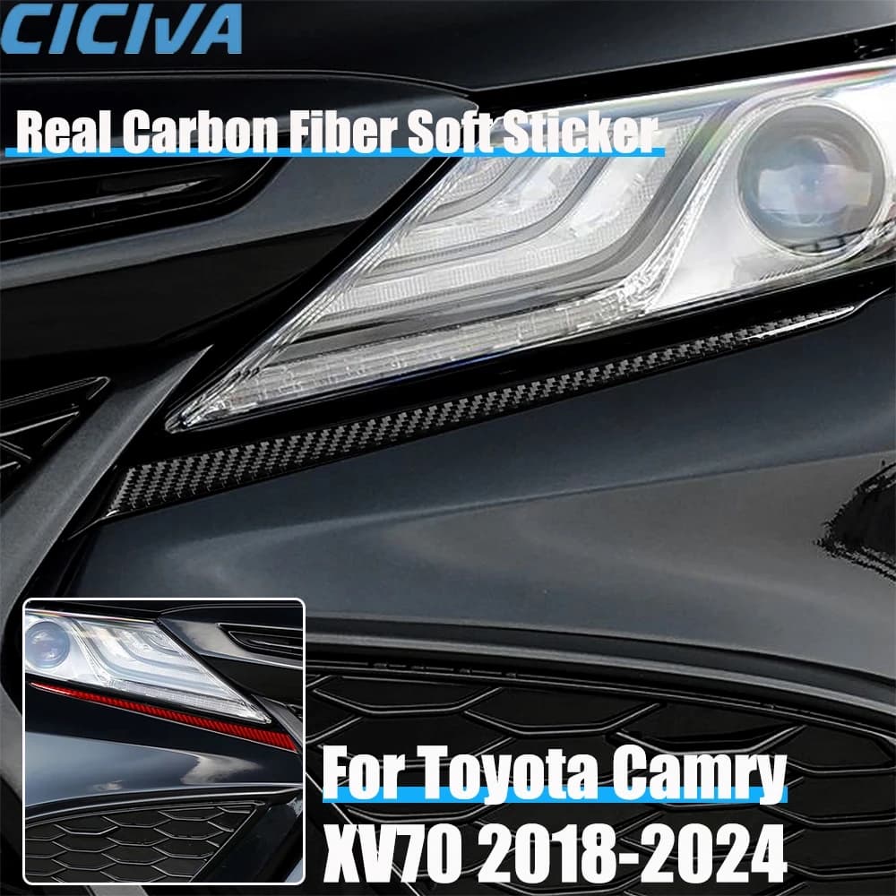 Real Carbon Fiber Car Accessories Headlight Header Cover Soft Sticker For Toyota Camry XV70 2018 2019 2020 2021 2022 2023 2024