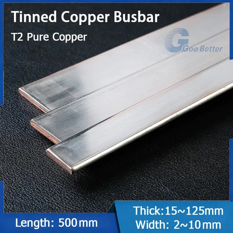 1Pcs T2 Tinned Copper Bar Busbar Length 500mm Purple Copper Flat Strip Thickness 2mm 3mm 4mm 5mm Conductive Grounding Plate