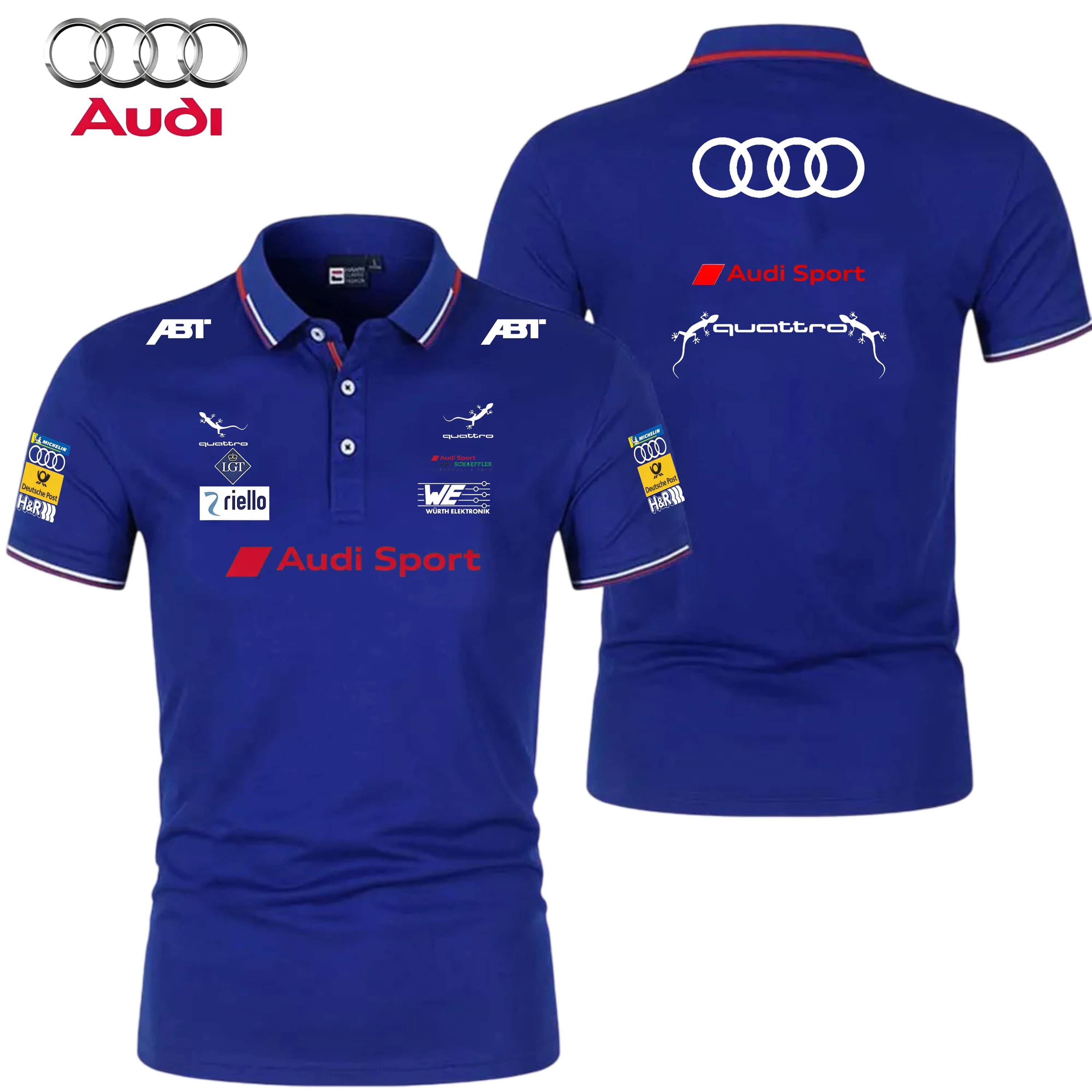 Audi Motorsport Racing Team Unisex Collarless Polo Shirts Daily Casual T-Shirts for Sports Fans Men's And Women's Fashion