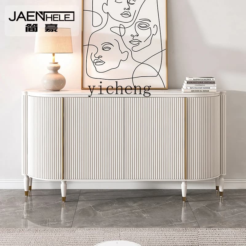 GZ   light luxury dining side cabinet modern simple solid wood porch cabinet semi-round storage cabinet white