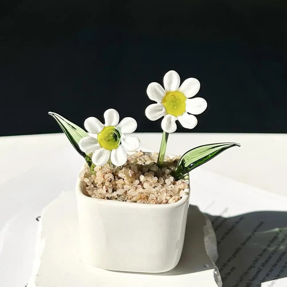 Bedroom Glass Flower Accent Hand Blown Miniature Glass Flower Figurine Blooming Flower Bouquet Pot Collectible Table for Home