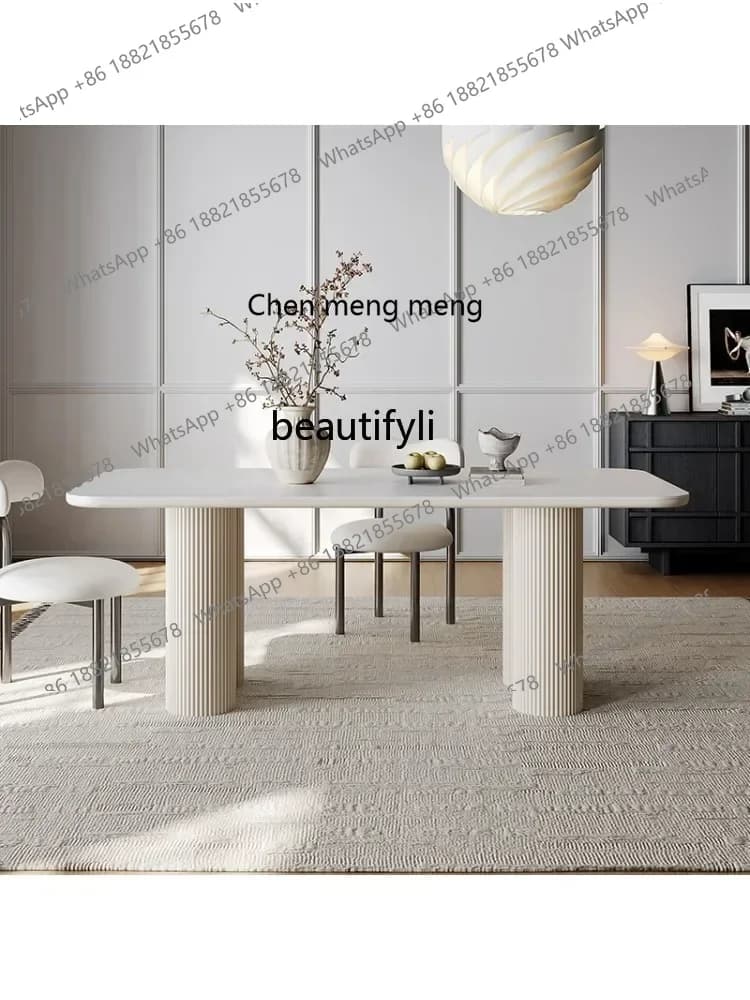 cn8350 LHY ss8617 Cream wind rock board dining table household light luxury small apartment white rectangular dining table and c