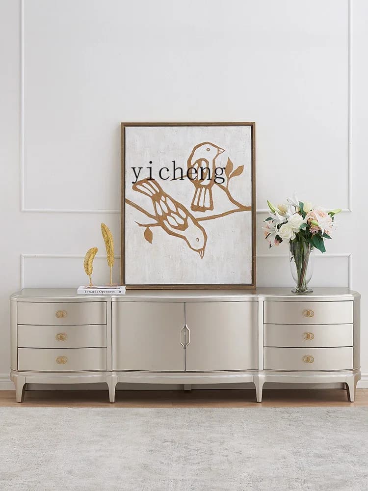 Solid Wood TV Cabinet High-End Living Room Home Modern Light Luxury Floor Standing Storage Cabinet
