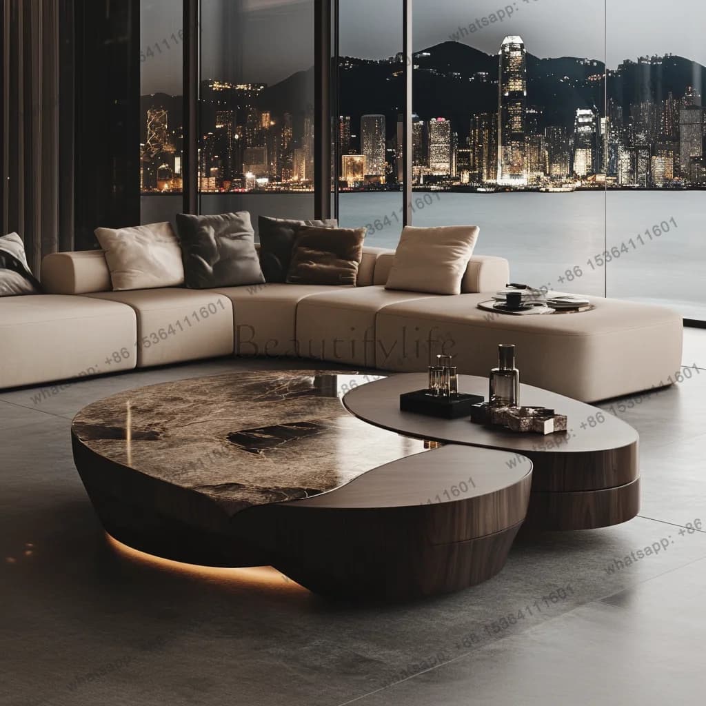 High-end marble coffee table living room luxury stone light luxury villa