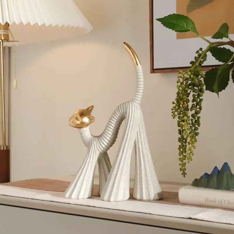 1Pcs Abstract Cat Statue Resin Sculpture Nordic Home Decoration Elegant Gold White Cat Statue Office Desktop Art Gift