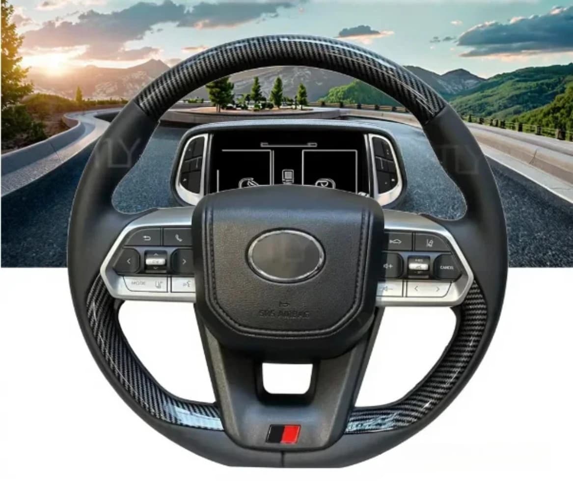 Maictop GR Style Interior Accessories Sports Leather Car Steering Wheel Carbon Fiber for Toyota Land Cruiser LC300 LC200