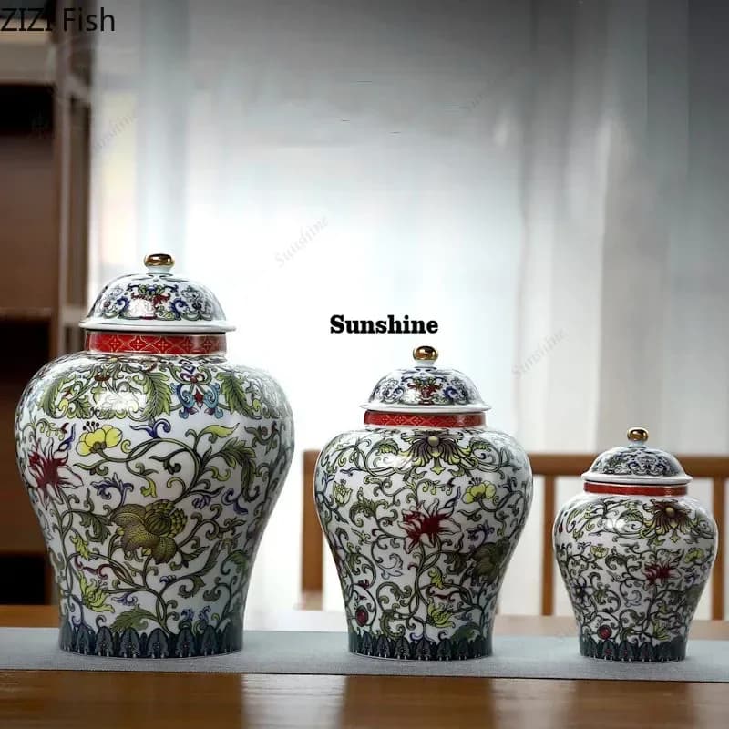 Enamel Color Ginger jar Vintage Ceramic Jars Blue and White Porcelain Tea Caddy Classical Storage Tank Cosmetic Containers