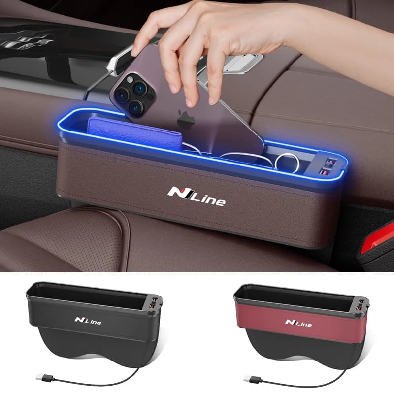 Car Atmosphere Light Sewn Chair Storage Box For Hyundai N-Line i10 i20 i30 i40 ix25 ix35 ix55 Tucson Sonata Santa-Fe Paalishde