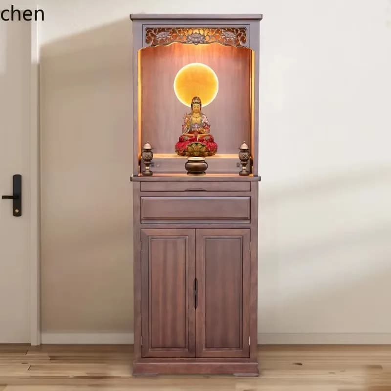 b6-21  Solid Wood  Niche Home Use with Door Buddha Cabinet Guanyin God of Wealth Buddha Altar  Standing Cabinet Modern Minimalis
