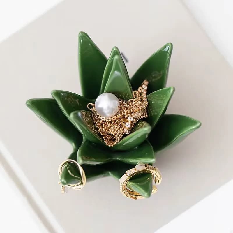 Nordic Ceramic Cactus Aloe Vera Ring Jewelry Earrings Home Study Office Desk Decorations Crafts