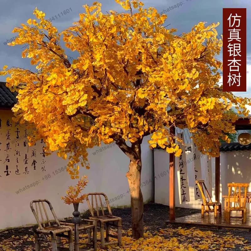 Simulation ginkgo fake tree window decoration landscaping indoor and outdoor landscape floor green plant ornament