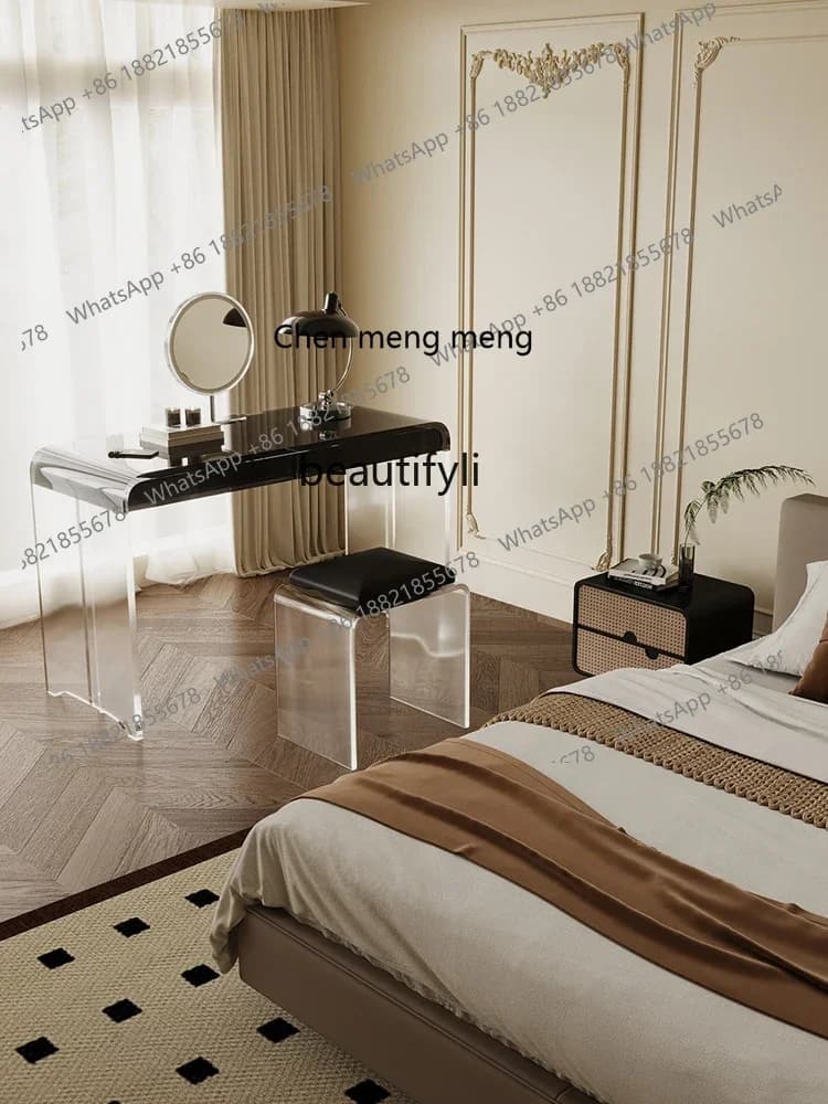 E153  Acrylic Dresser Bedroom Modern Minimalist Makeup Table Small Apartment Desk Integrated Girl Light Luxury Milk Coffee Suspe