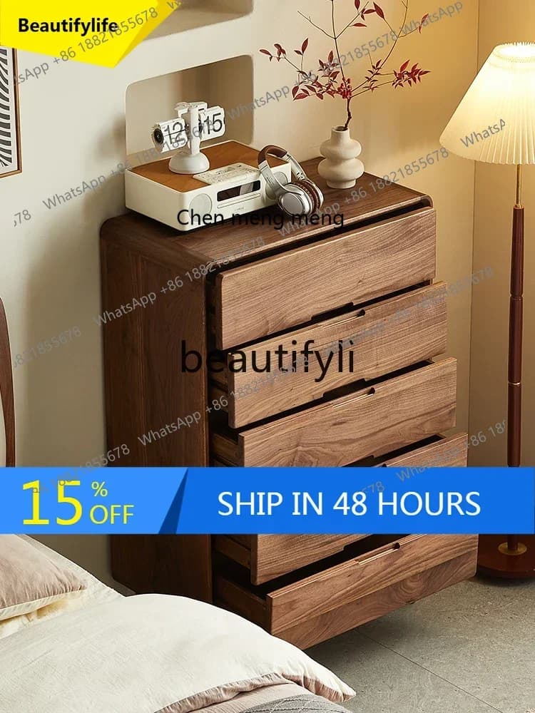 A32 North American black walnut solid wood chest, Nordic simple locker, living room storage cabinet