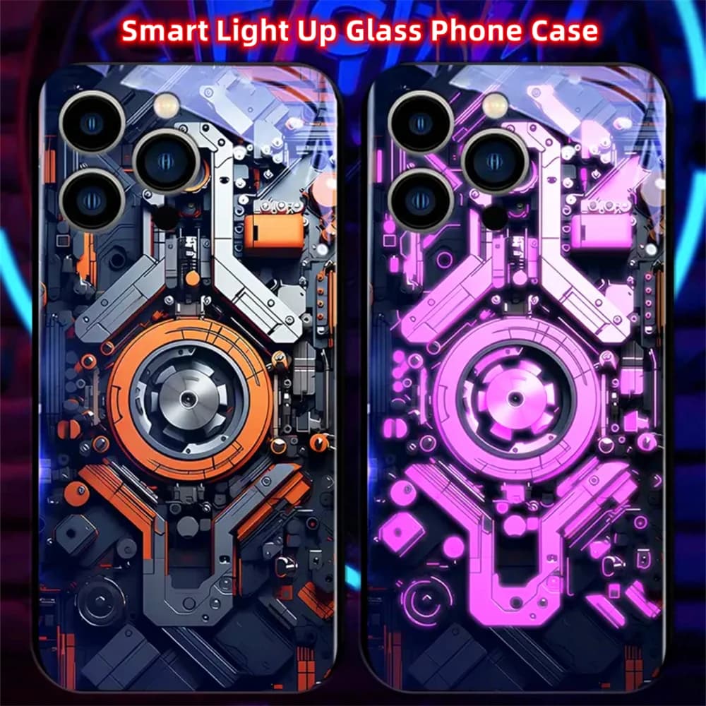 Cool Mechanical Slide Design Smart LED Light Glow Tempered Glass Phone Case For Samsung S26 S25 S24 S23 S22 S21 S20 Plus Ultra