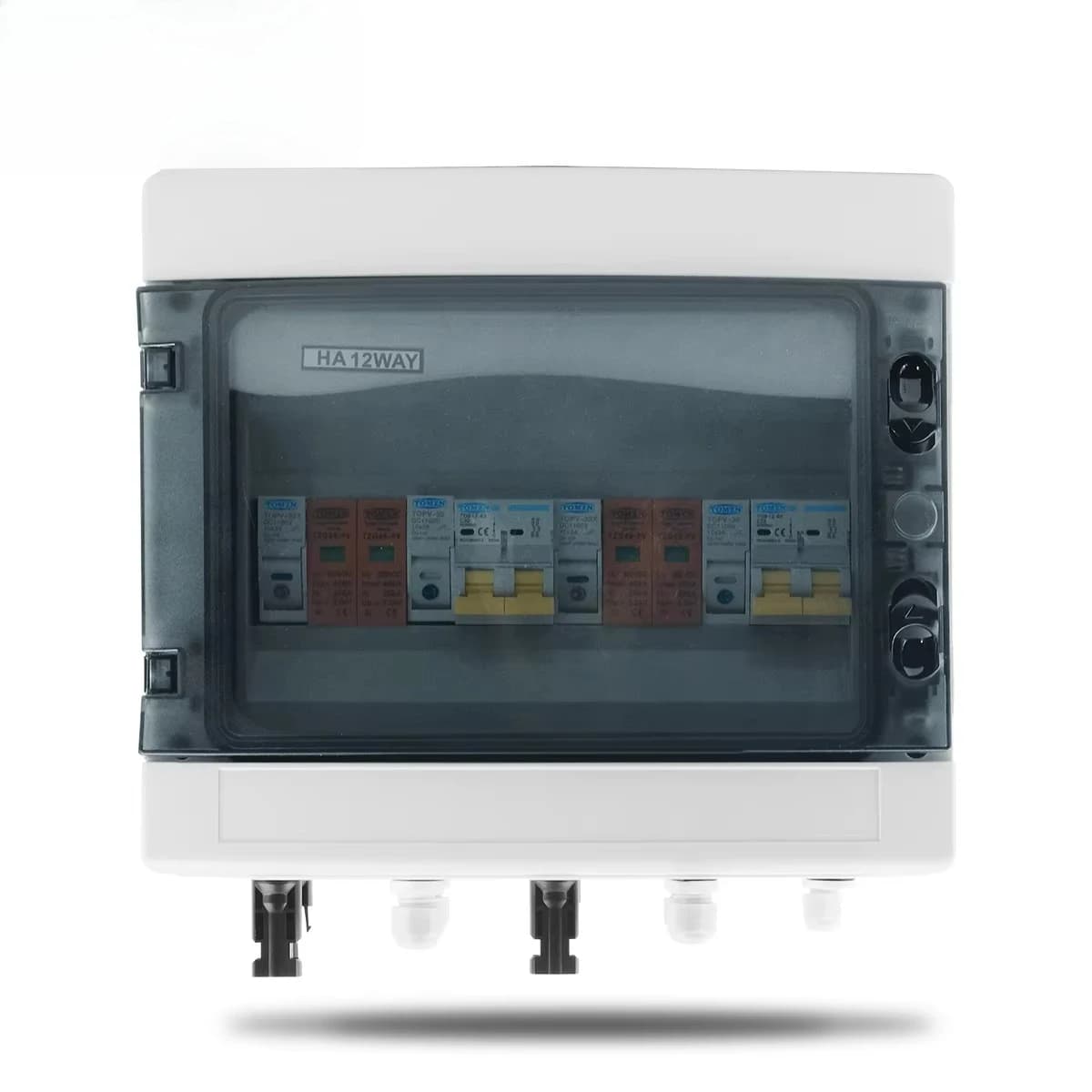Solar Photovoltaic PV Combiner Box With Lightning Protection 2 Input 2 Out DC 600V Fuse MCB SPD Waterproof Box IP65 12ways