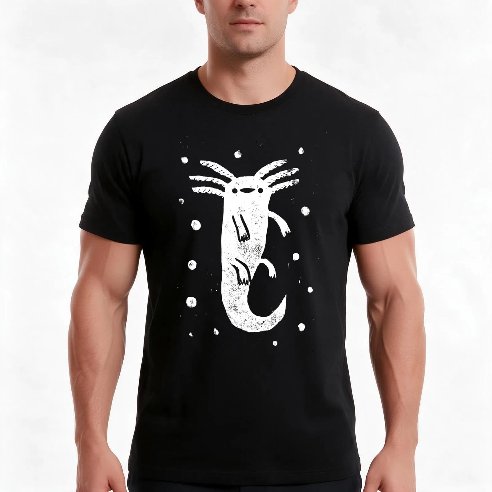 Axolotl Print T-Shirt, Summer Casual Cotton Tee, Oversized Streetwear Tops, Vintage Graphic Print, Loose Fit Short Sleeve