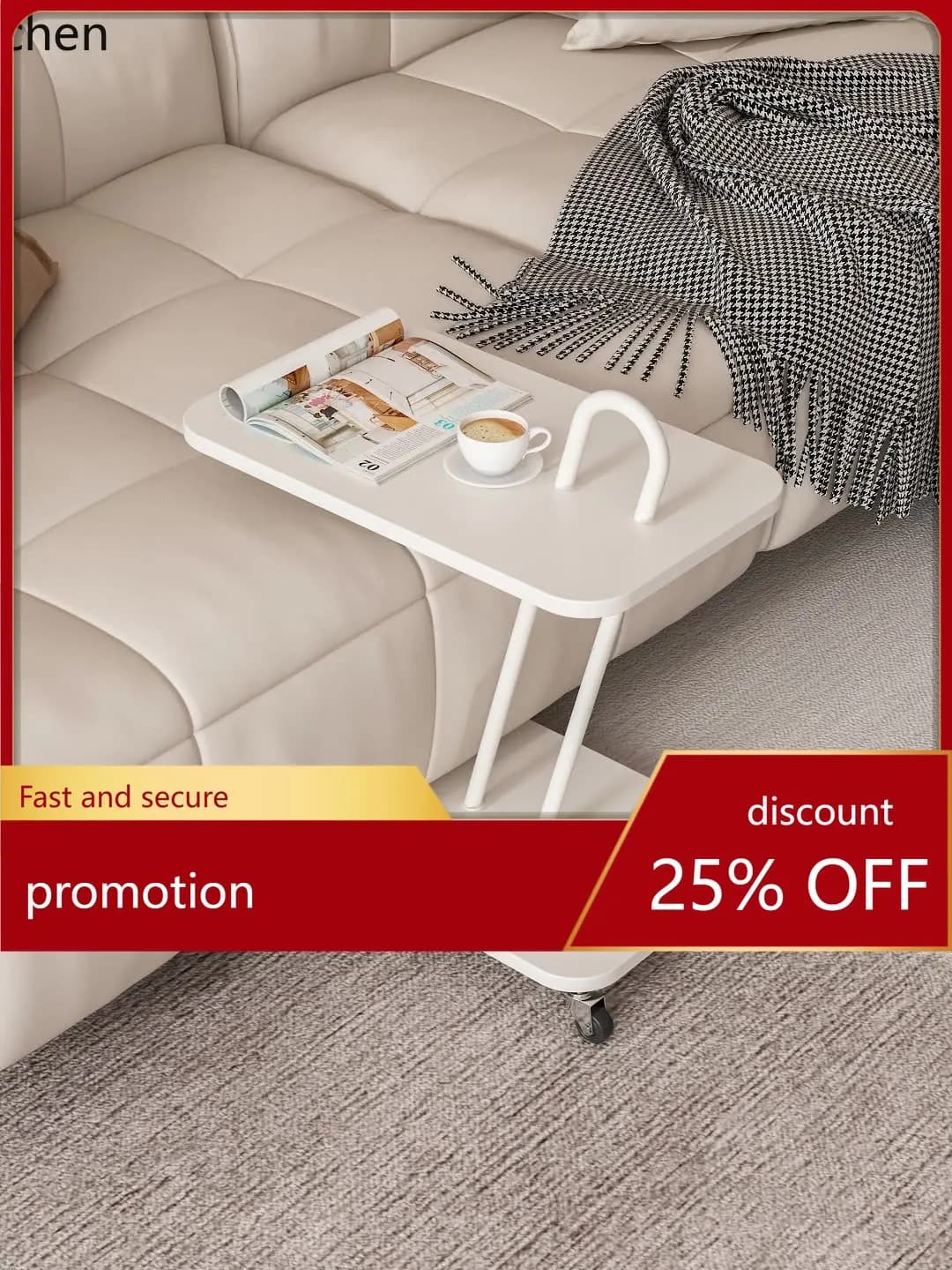 YFY Creative Modern Small Square Table Sofa Side Table Bedroom Bedside Small Table with Wheels