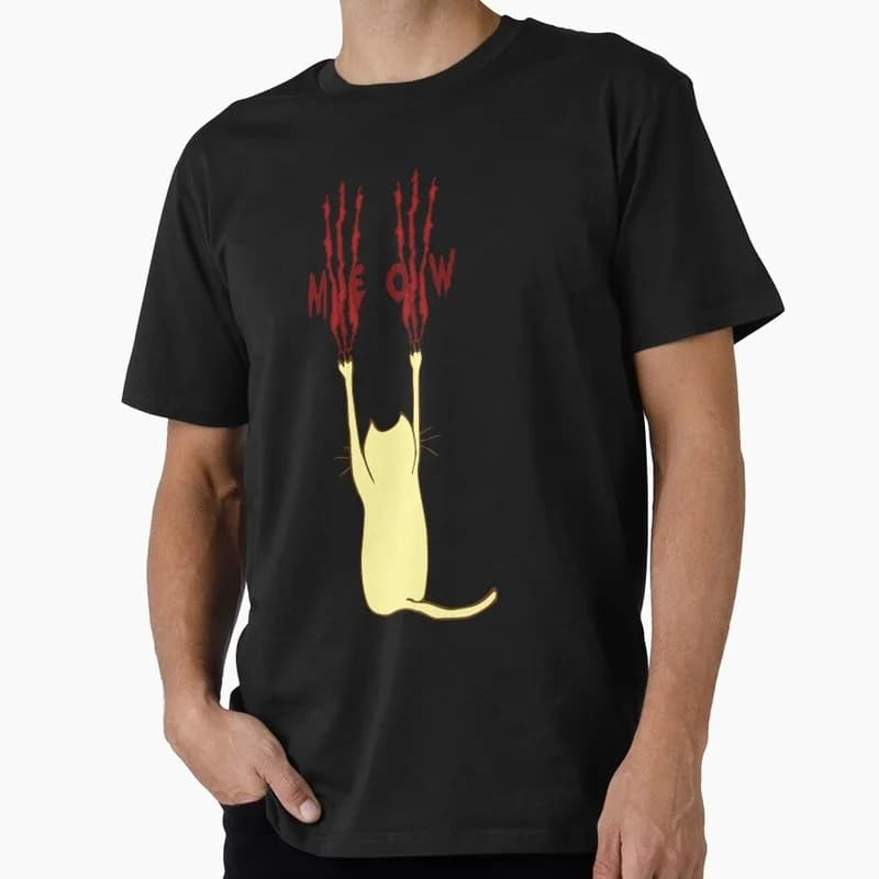 meow - scratch Funny Cat Gift T-shirt Men's Short Sleeve Graphic Clothes All Size Tops S-6XL 100% Cotton Printed Unisex Tee