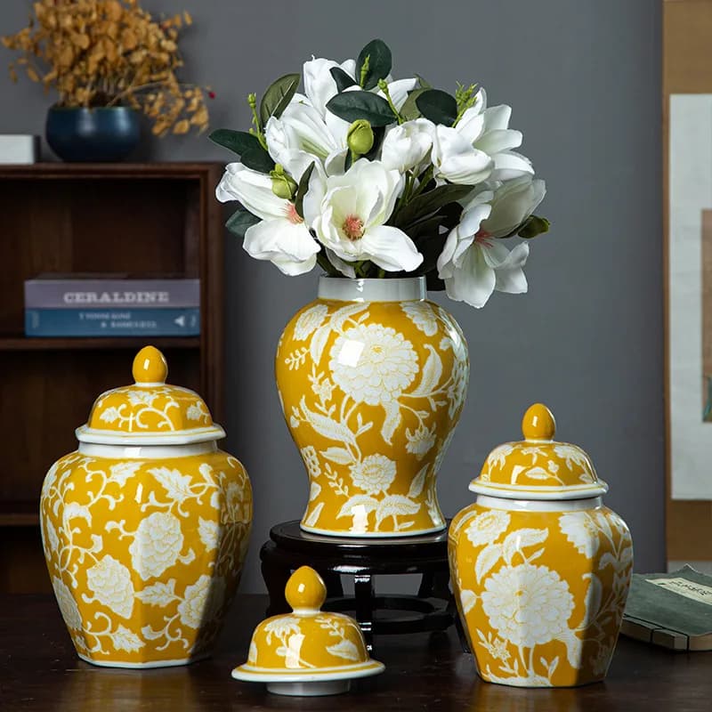 Retro Octagonal Jar Glazed Ceramic Vase Home Decor Decoration Creative Home Decor Accessories Vase Coffee Candy Storage Jar