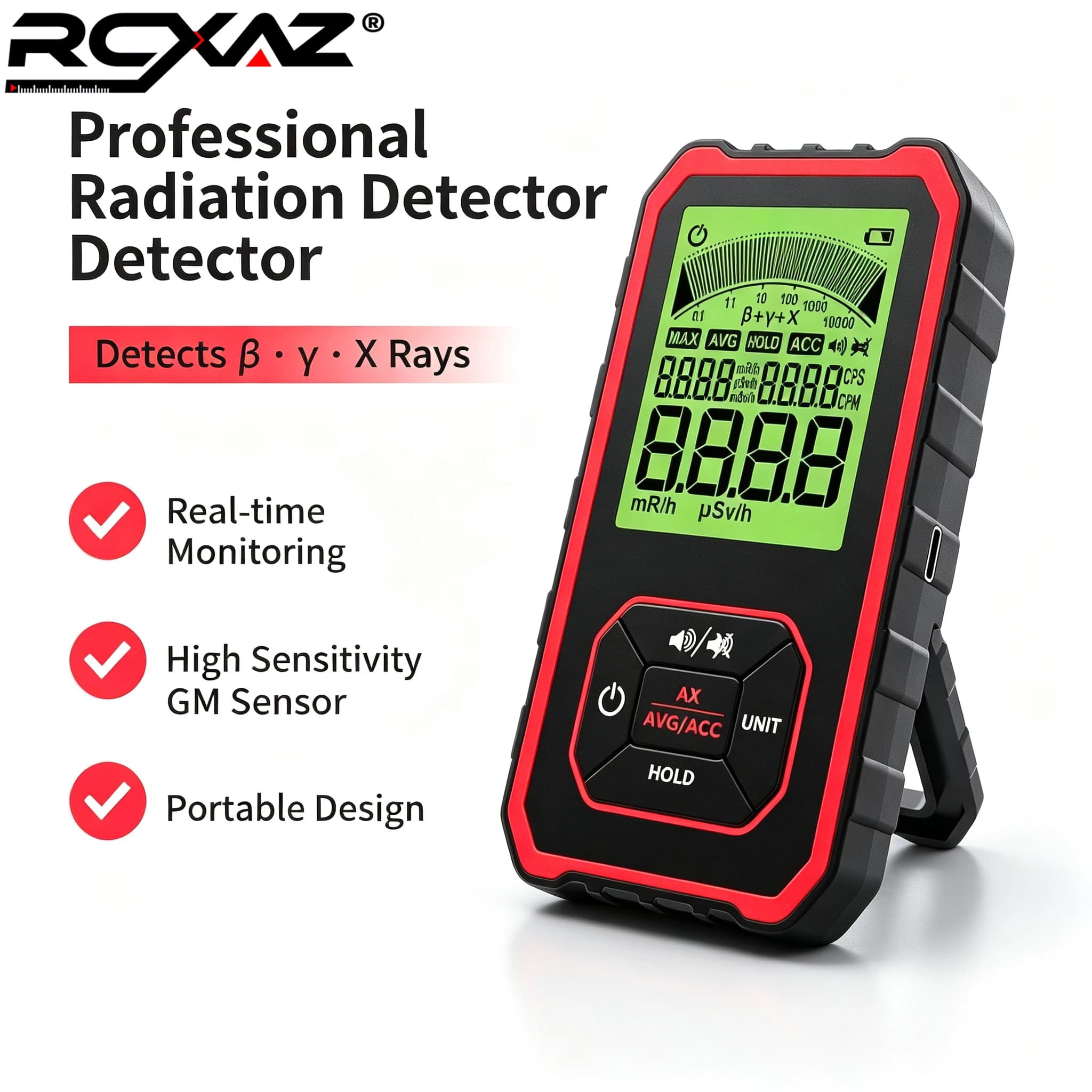 RCXAZ MT85 Geiger Counter Nuclear Radiation Detector 48keV-1.5MeV ±30%Accuracy Personal Dosimeter Rechargeable for Marble Granie