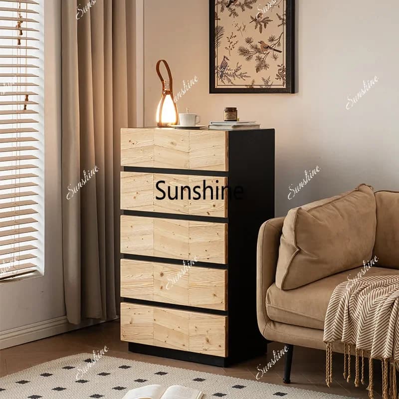 Retro solid wood chest, living room, sofa side lockerTJ