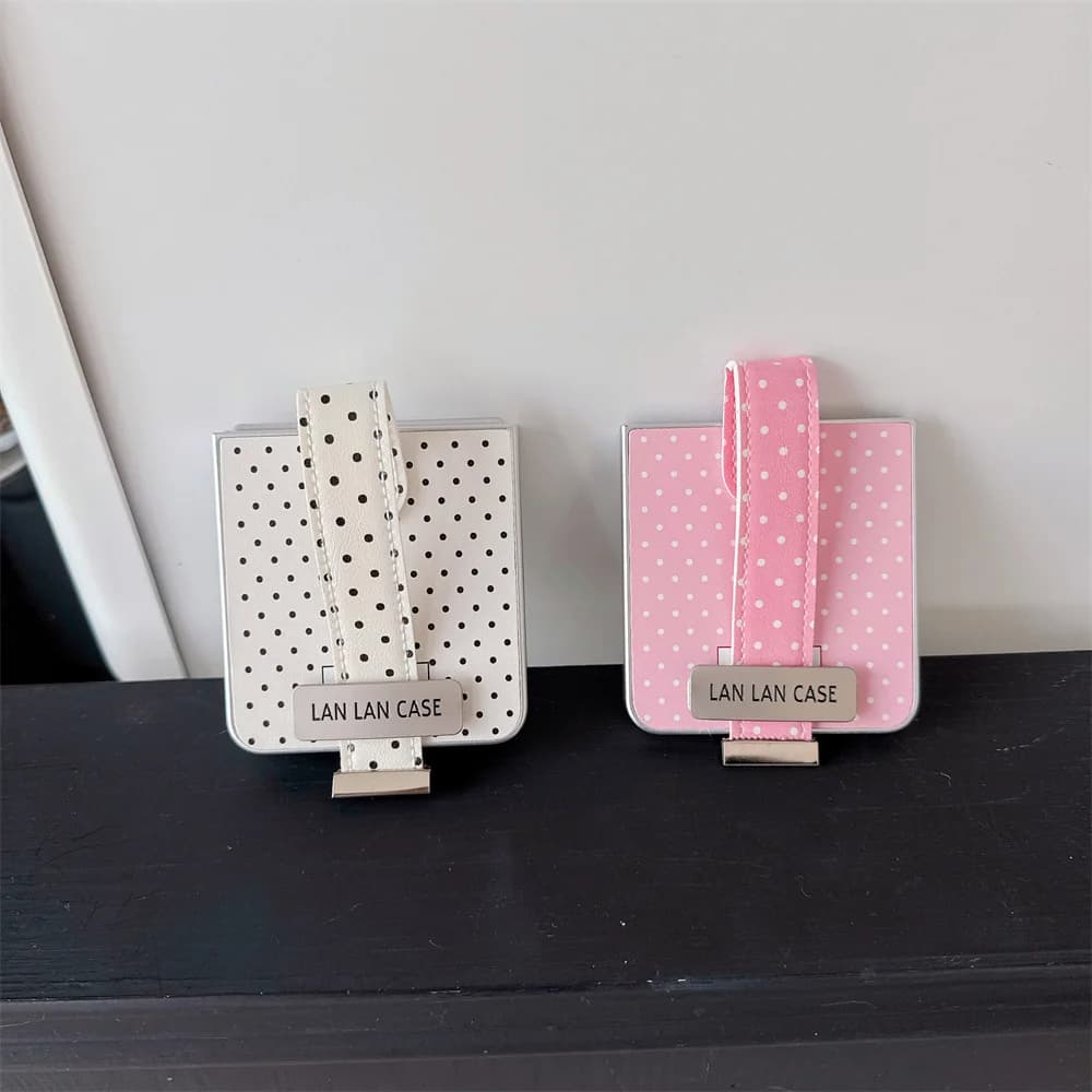 Korea Fashion Polka Dot Hand Strap Phone Case For Samsung Galaxy Z Flip8 Z Flip7 Z Flip6 Z Flip5 4 3 Fold Protective Cover