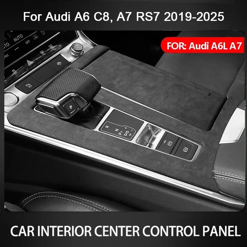 For Audi A6 C8 A7 RS7 2019 2020 2021 2022 2023 2024 2025 Italian Suede Overlay on Gear Shift Control Panel, Gears Knob Cover