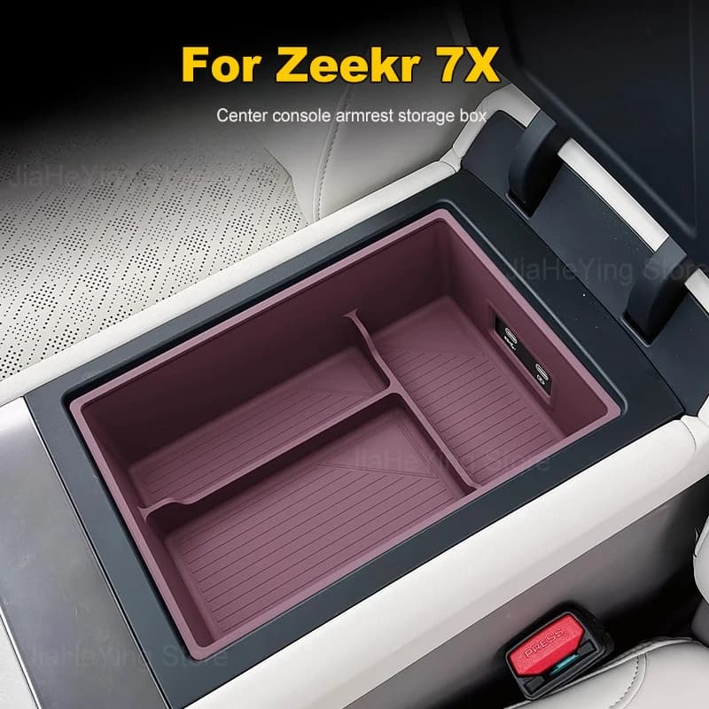 For Zeekr 7X 2026 Center console armrest Silicone storage box Anti-slip Mat Handrail Storage Box Organizer Tray Accessories