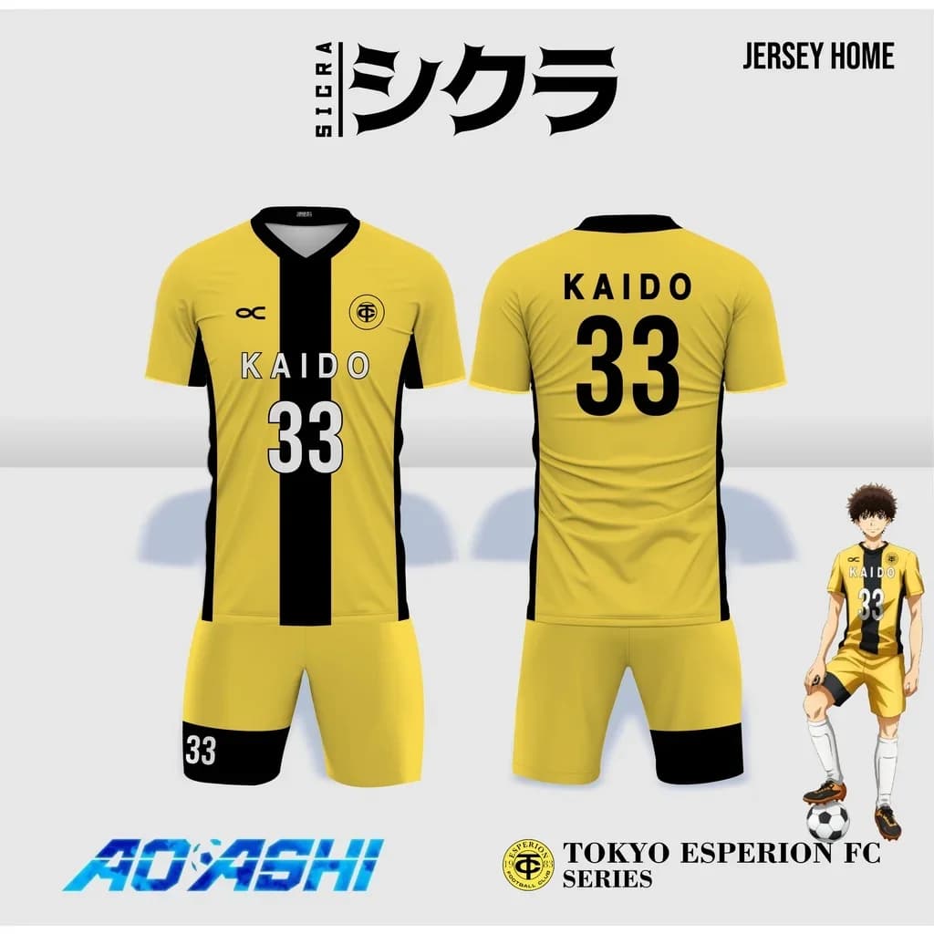 Summer Men's Tokyo Esperion FC Anime Jersey, Ao Ashi Cosplay Anime Jersey Set Street Sportswear