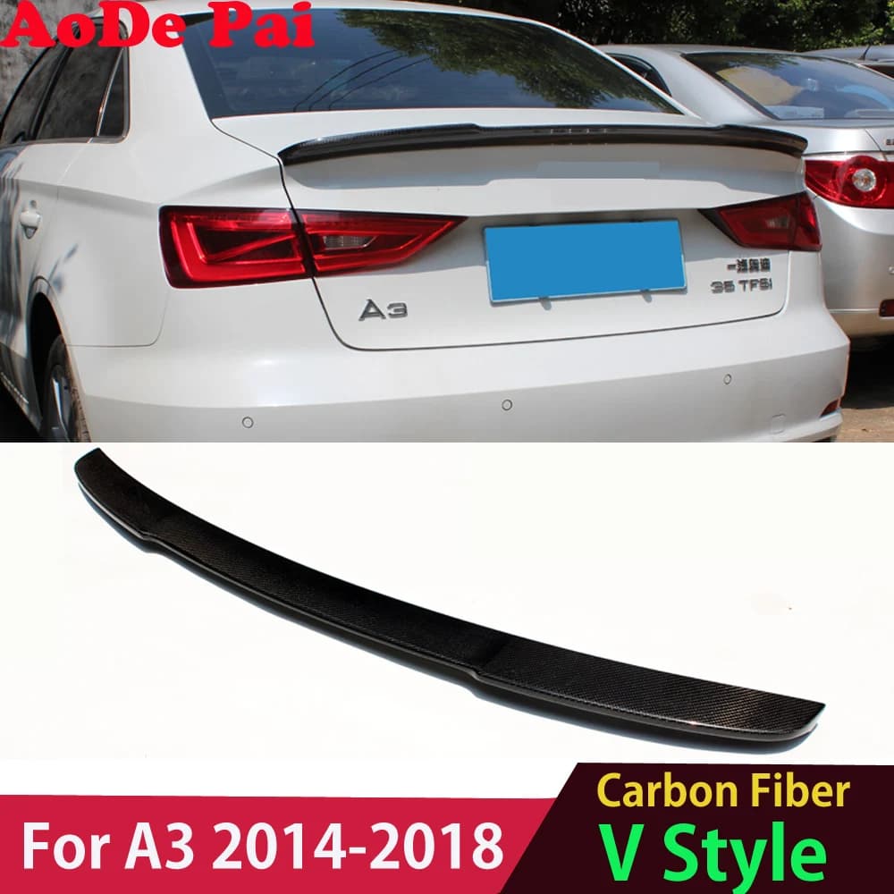 Real Carbon Fiber Rear Boot Trunk Wings Spoiler for Audi A3 S3  RS3 8V 2014-2018 V Style Glossy Black