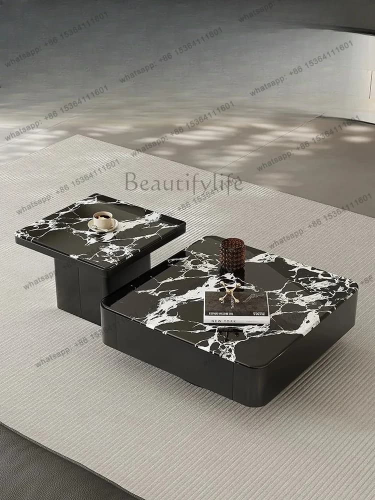 Simple Style Home Living Room Small Apartment High-End Stone Coffee Table Set