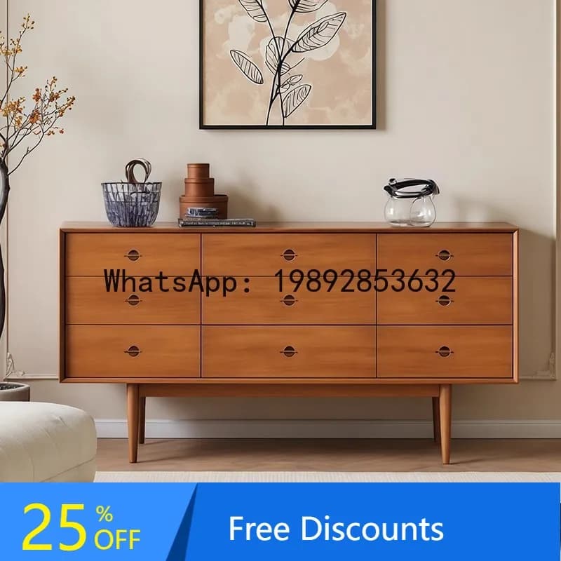 YFY French Retro Solid Wood Sideboard Cabinet for Home Living Room Storage Cabinet Sofa Back Cabinet Wabi-Sabi Vintage Style
