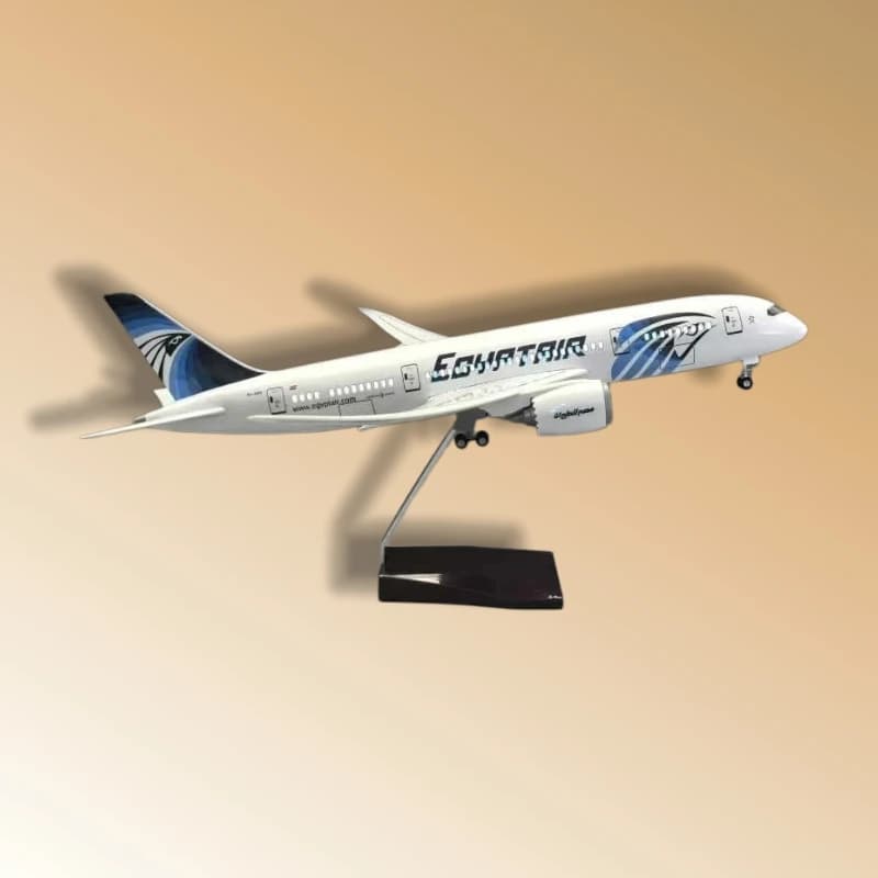 47 cm EgyptAir B787-10 1:145 Scale Die-Cast Resin Model with Wooden Base and Landing Gear—Collector's Grade Display Piece